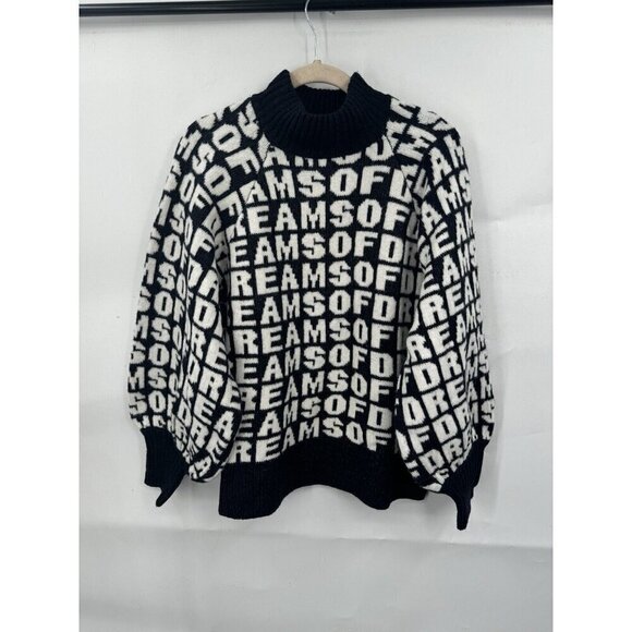 H&M Dream Of Dreams Sweater Women Small Black White Oversized Mock Neck Preppy - Picture 2 of 10